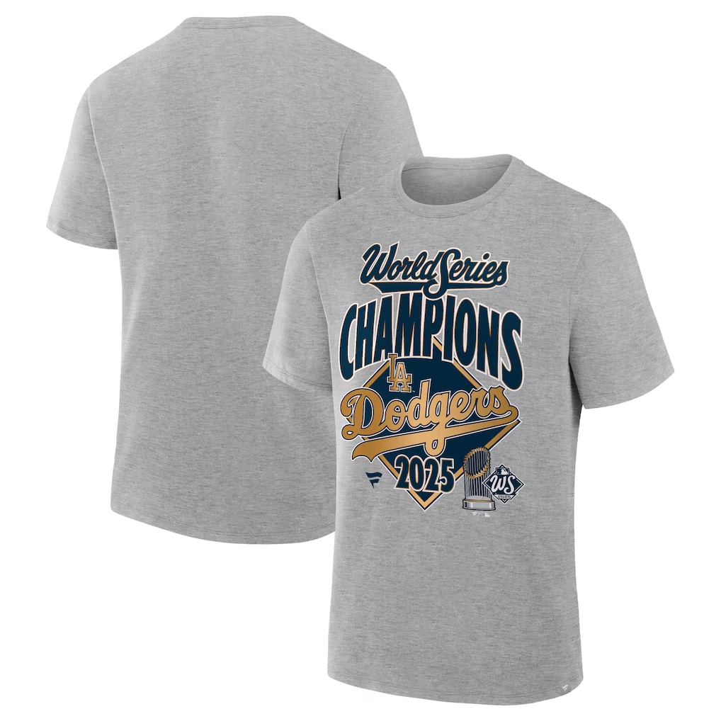 Los Angeles Dodgers Fanatics 2025 World Series Champions Locker Room Replica T-Shirt - Heather Gray