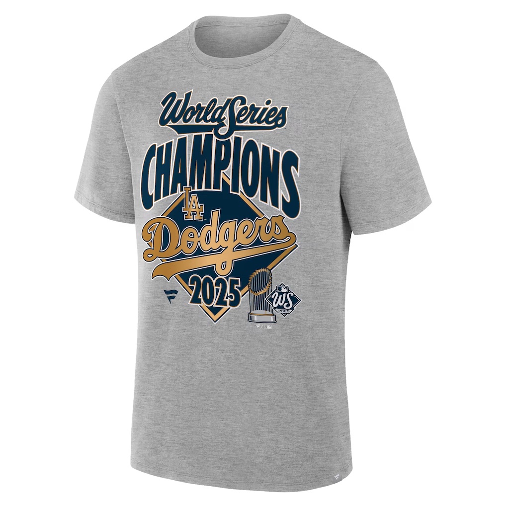 Los Angeles Dodgers Fanatics 2025 World Series Champions Locker Room Replica T-Shirt - Heather Gray