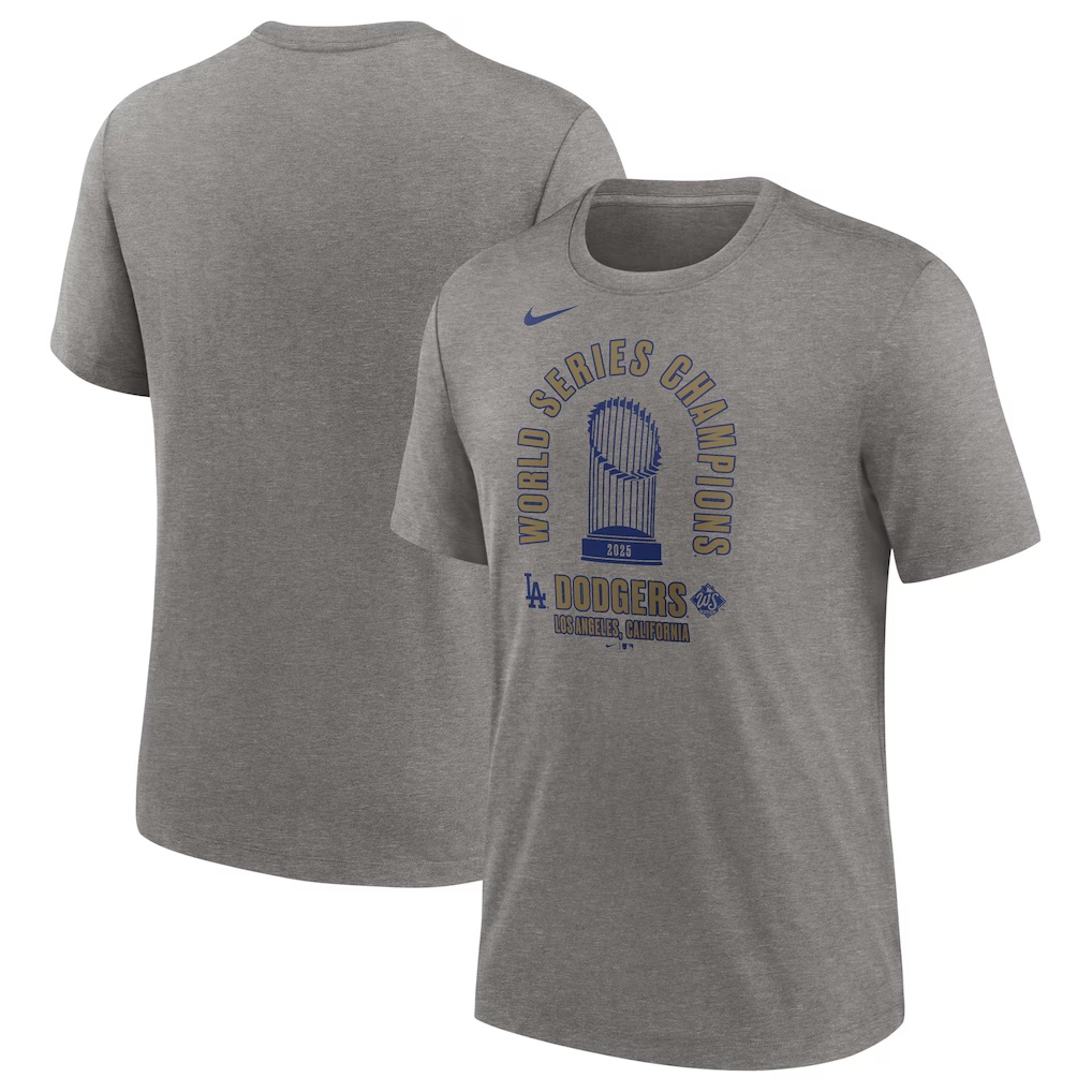 Los Angeles Dodgers Nike 2025 World Series Champions Tri-Blend T-Shirt - Heather Charcoal