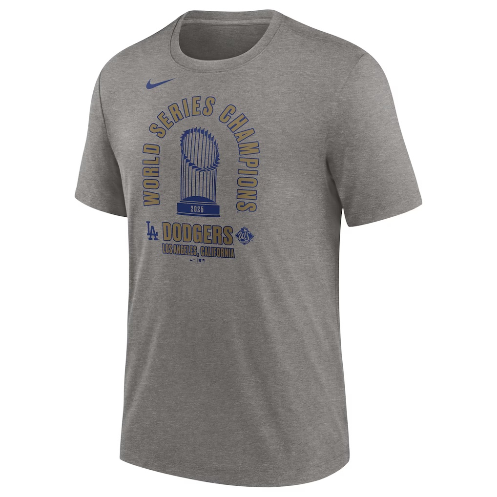 Los Angeles Dodgers Nike 2025 World Series Champions Tri-Blend T-Shirt - Heather Charcoal