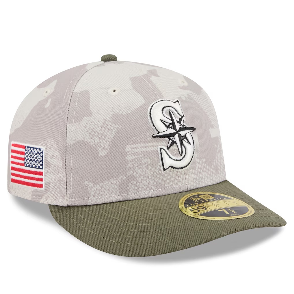 Seattle Mariners New Era 2025 Armed Forces Day Low Profile 59FIFTY Fitted Hat - Light Beige/Olive
