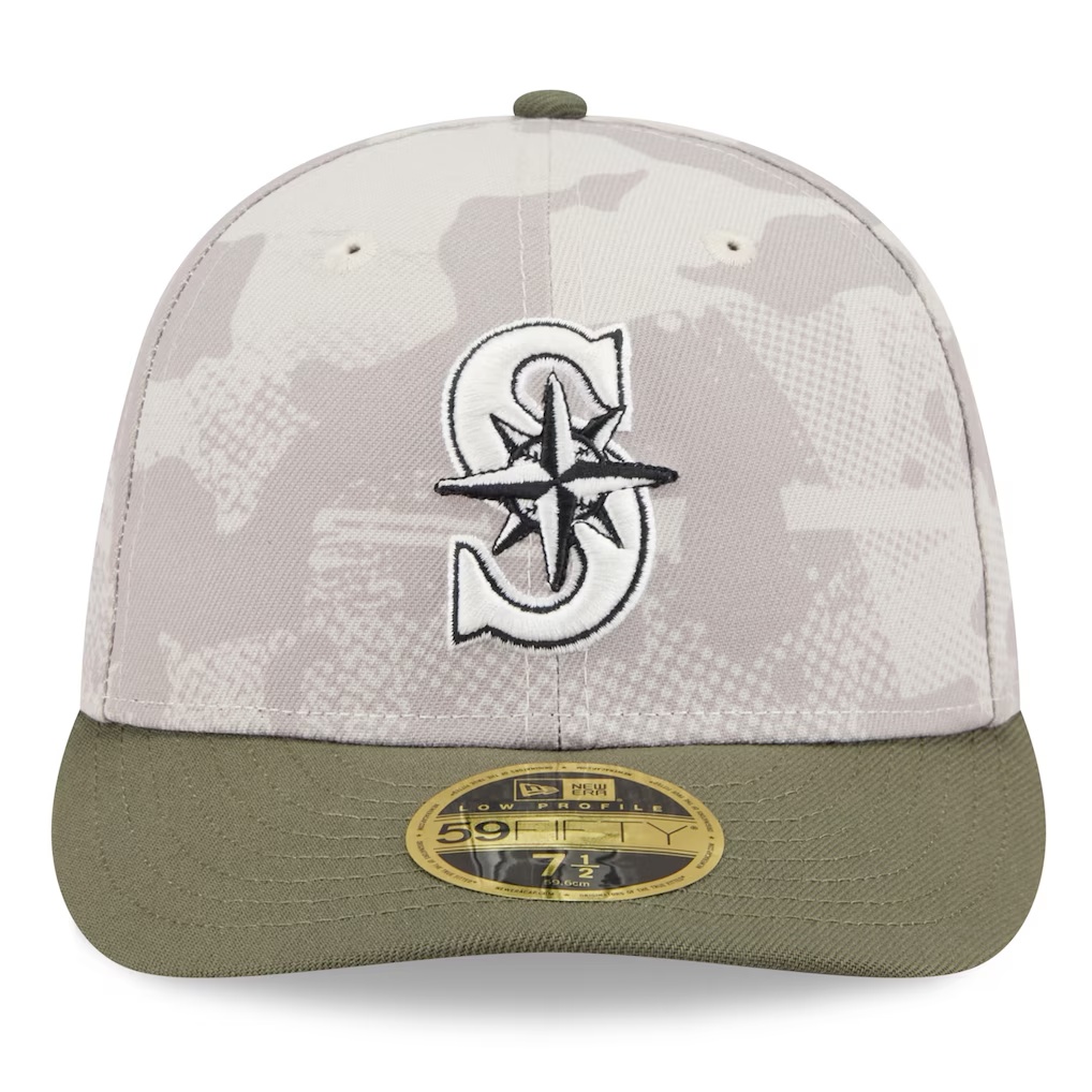 Seattle Mariners New Era 2025 Armed Forces Day Low Profile 59FIFTY Fitted Hat - Light Beige/Olive