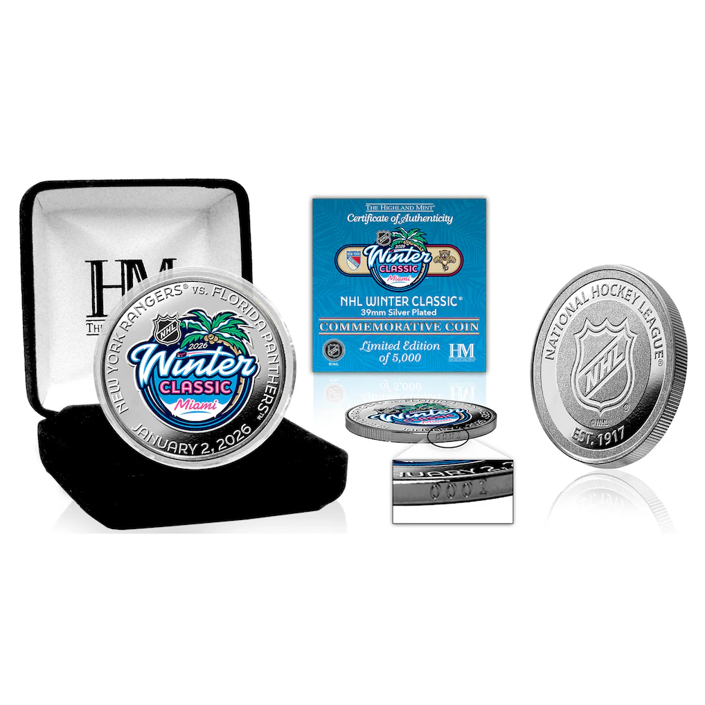 Florida Panthers vs. New York Rangers Highland Mint 2026 NHL Winter Classic 39mm Silver Plated Color Coin