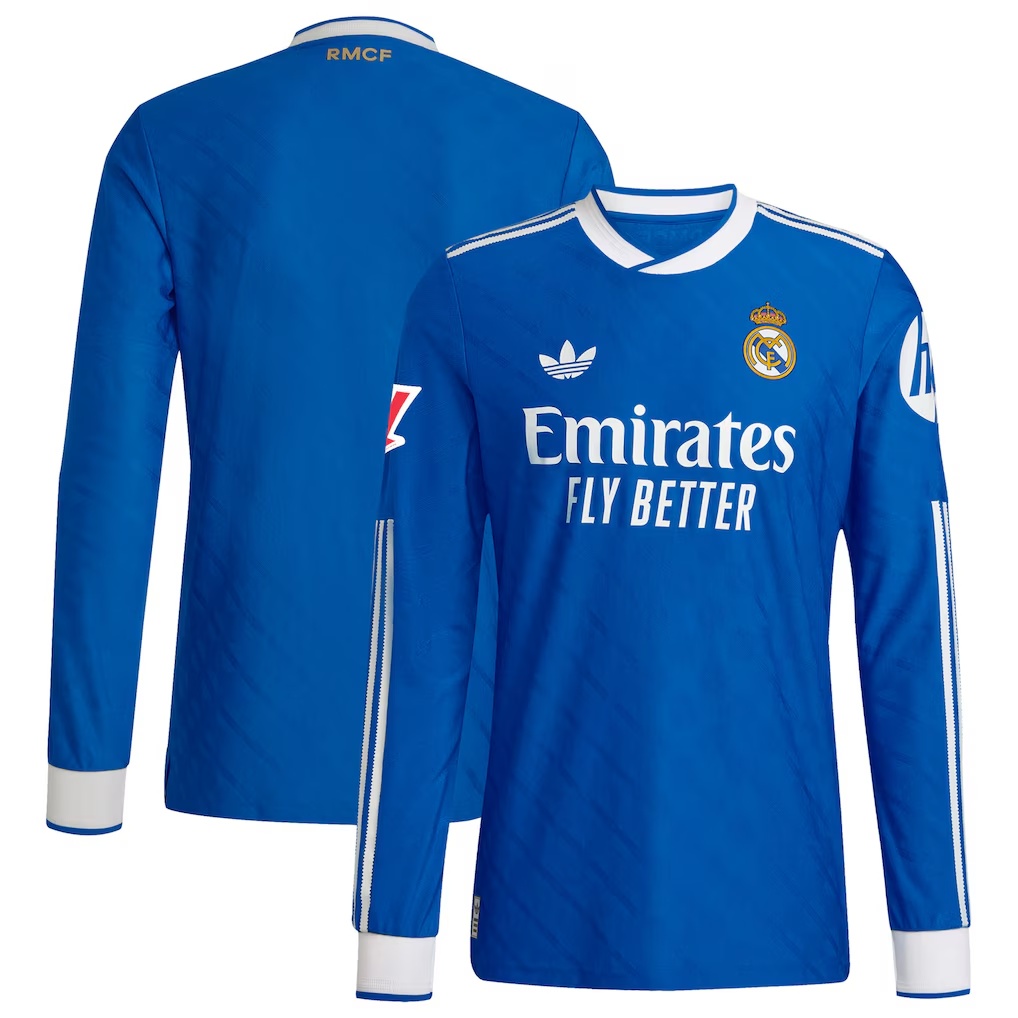 Real Madrid adidas 2025/26 Third Authentic Long Sleeve Jersey with Patch - Blue