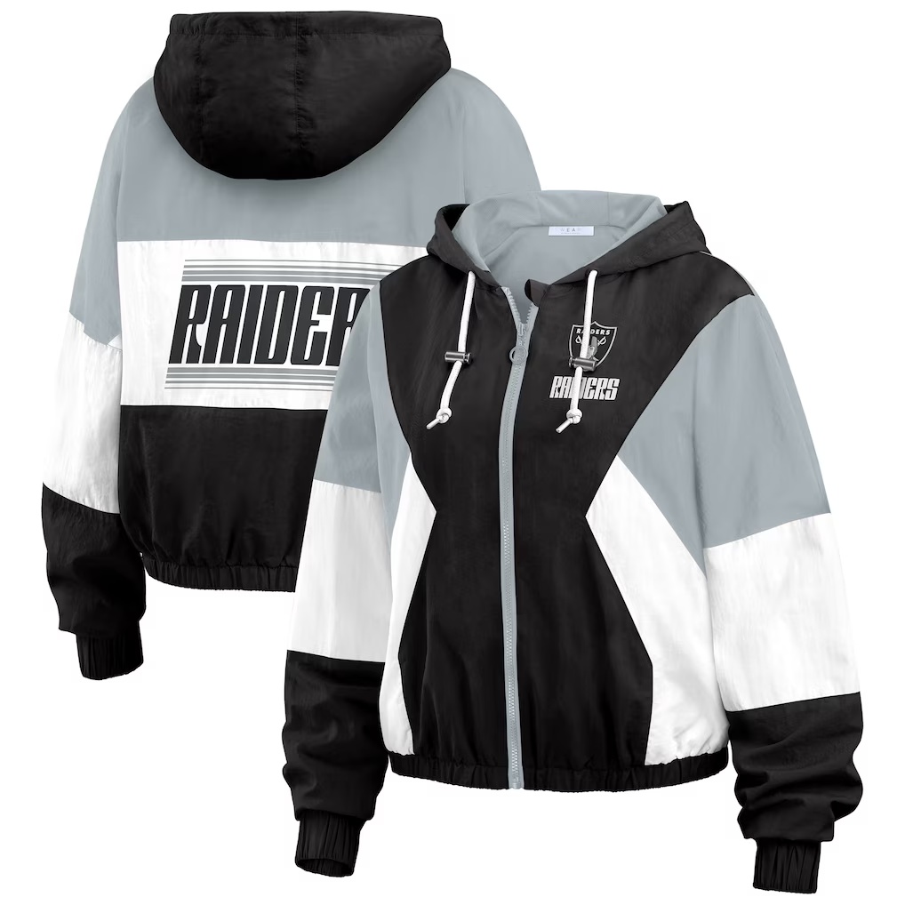 Las Vegas Raiders WEAR by Erin Andrews Women's Color Block Full-Zip Windbreaker Jacket - Black