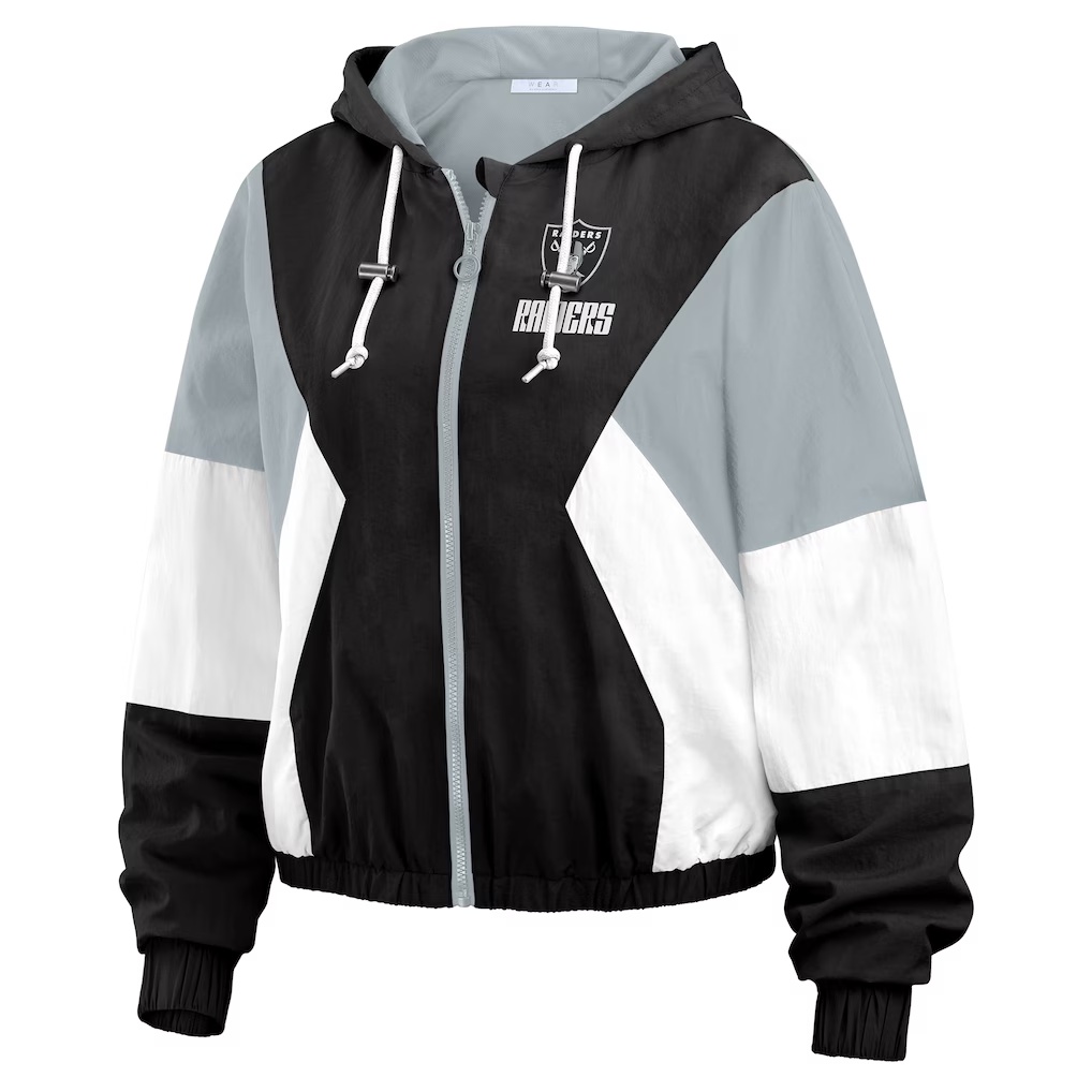 Las Vegas Raiders WEAR by Erin Andrews Women's Color Block Full-Zip Windbreaker Jacket - Black