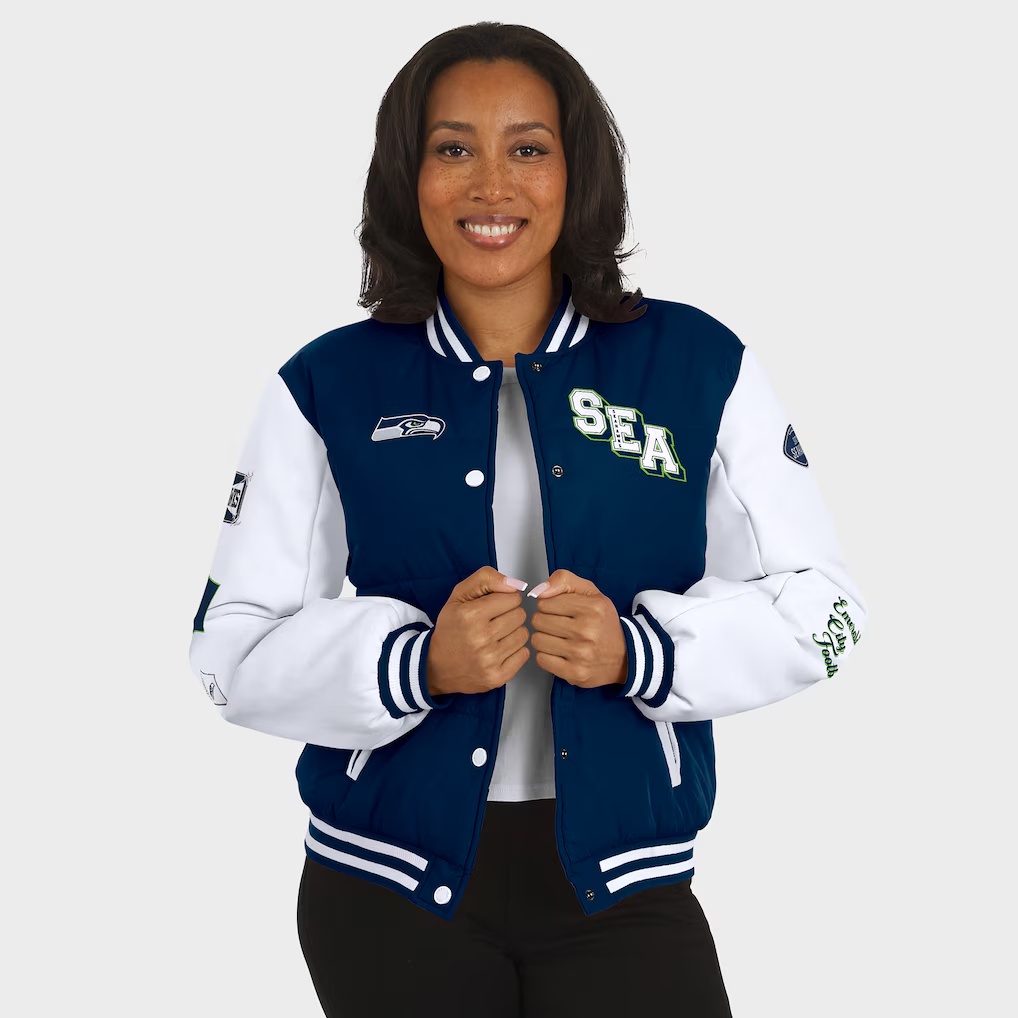 3706-Seattle-Seahawks-WEAR-by-Erin-Andrews-Women-s-Varsity-Full-Snap-Puffer-Jacket-College-Navy-4.jpg Seattle Seahawks WEAR by Erin Andrews Women's Varsity Full-Snap Puffer Jacket - College Navy