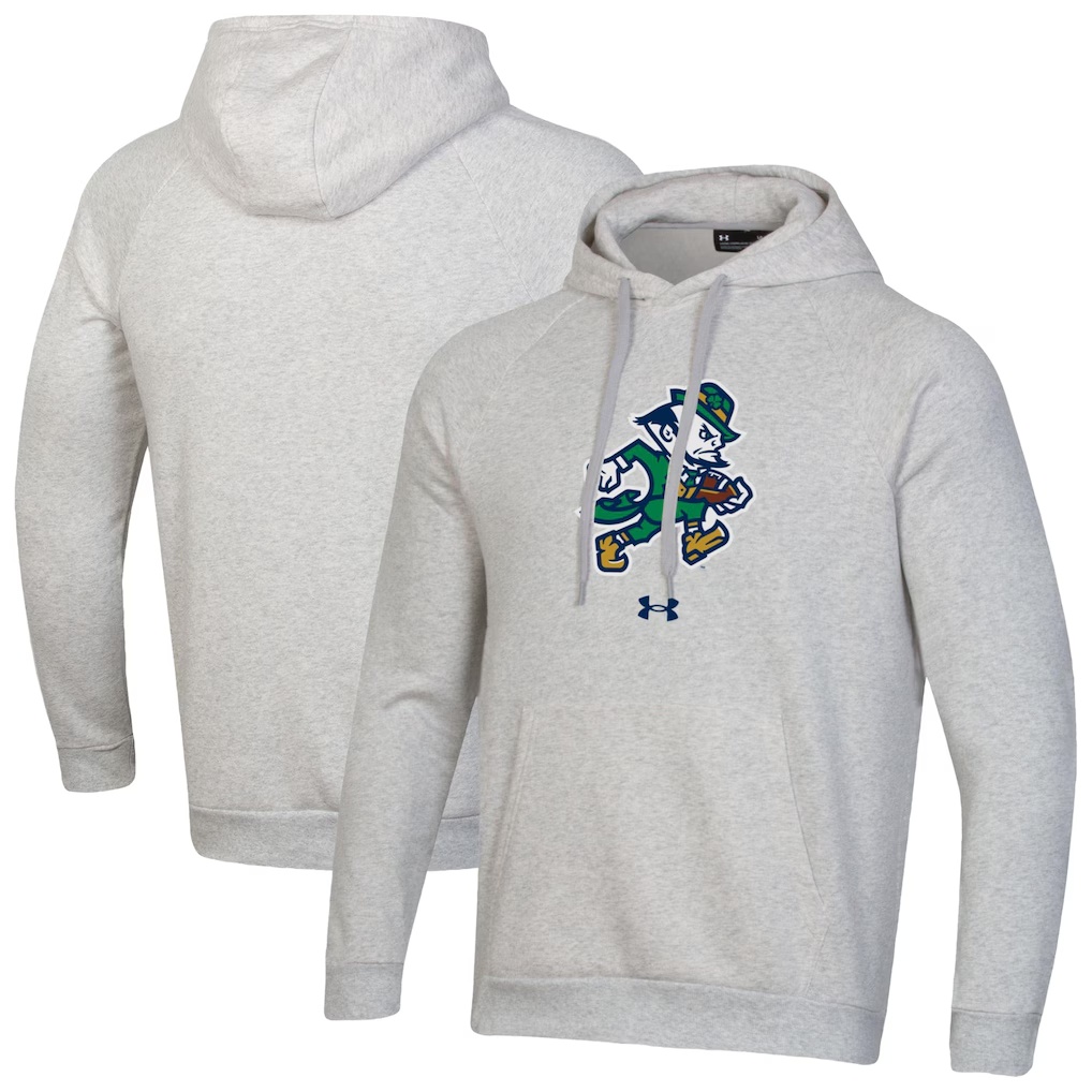 Notre Dame Fighting Irish Under Armour Leprechaun Rival Raglan Fleece Hoodie - Gray