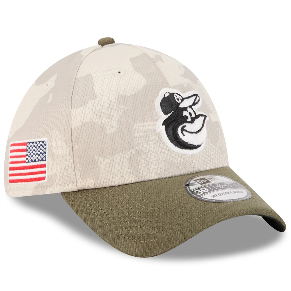 Baltimore Orioles New Era 2025 Armed Forces Day 39THIRTY Flex Hat - Light Beige/Olive