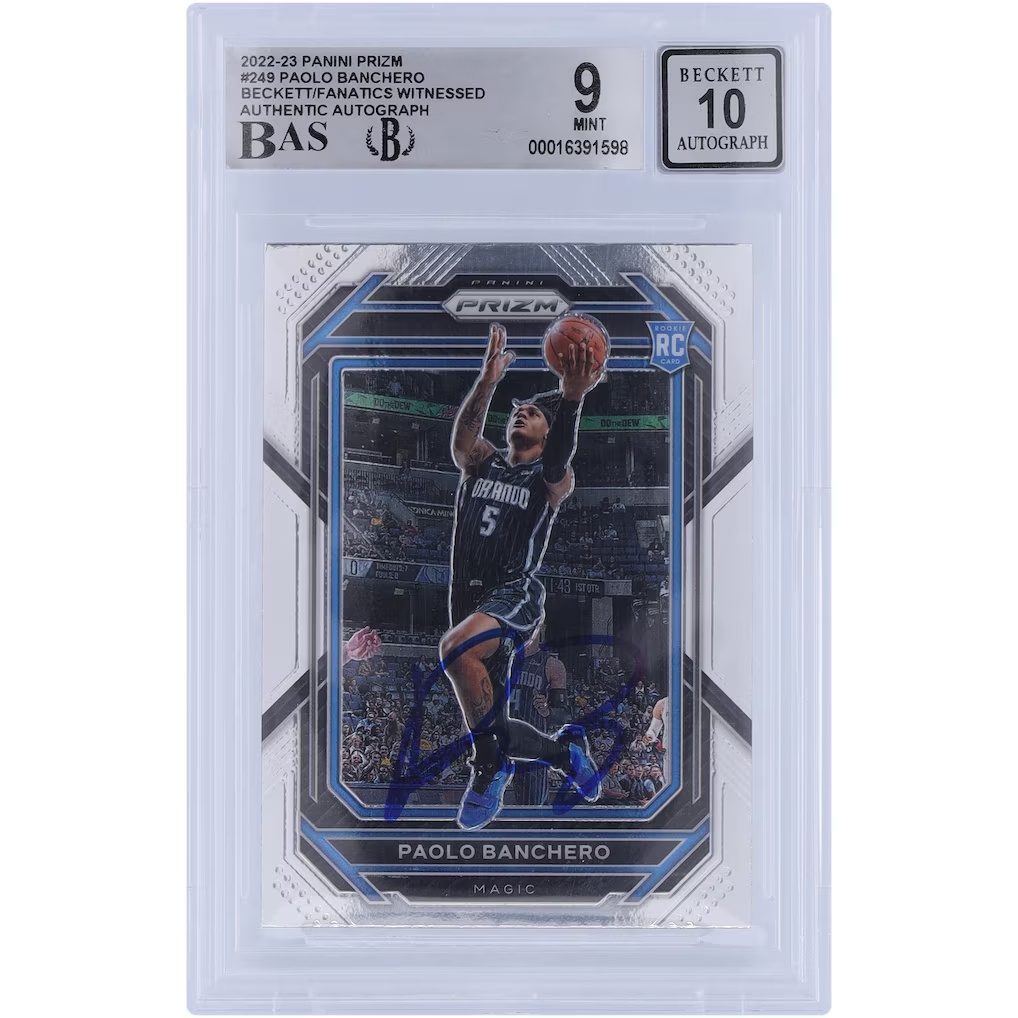 Paolo Banchero Orlando Magic Autographed 2022-23 Panini Prizm #249 Beckett Fanatics Witnessed Authenticated 9/10 Rookie Card