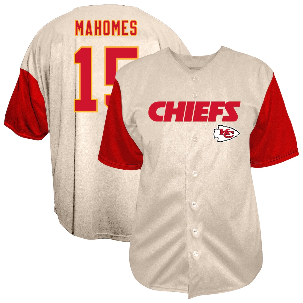 Patrick Mahomes Kansas City Chiefs Fanatics Big & Tall Baseball Button-Up Shirt - Cream
