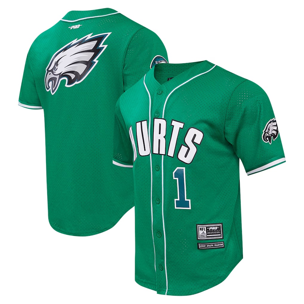 Jalen Hurts Philadelphia Eagles Pro Standard Mesh Button-Up Baseball Jersey - Kelly Green