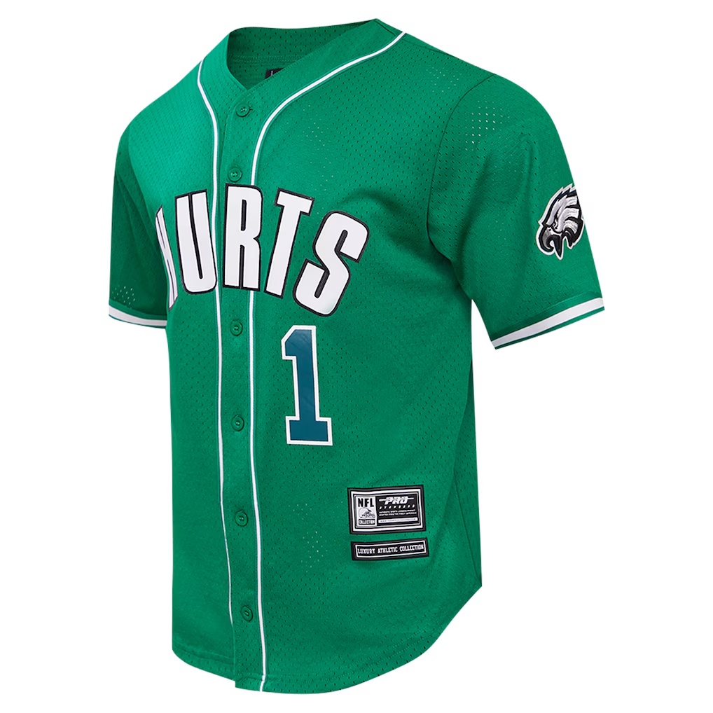 Jalen Hurts Philadelphia Eagles Pro Standard Mesh Button-Up Baseball Jersey - Kelly Green