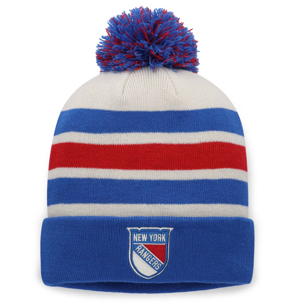New York Rangers Fanatics 2026 NHL Winter Classic Cuffed Pom Knit Hat - Cream/Blue