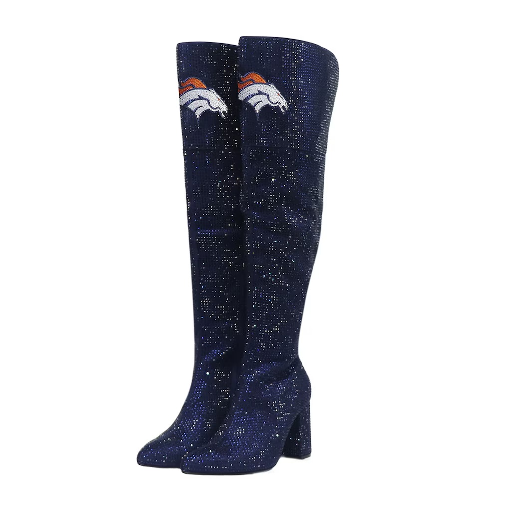 Denver Broncos Cuce Women's Team Color Crystal Over-The-Knee Boots - Navy