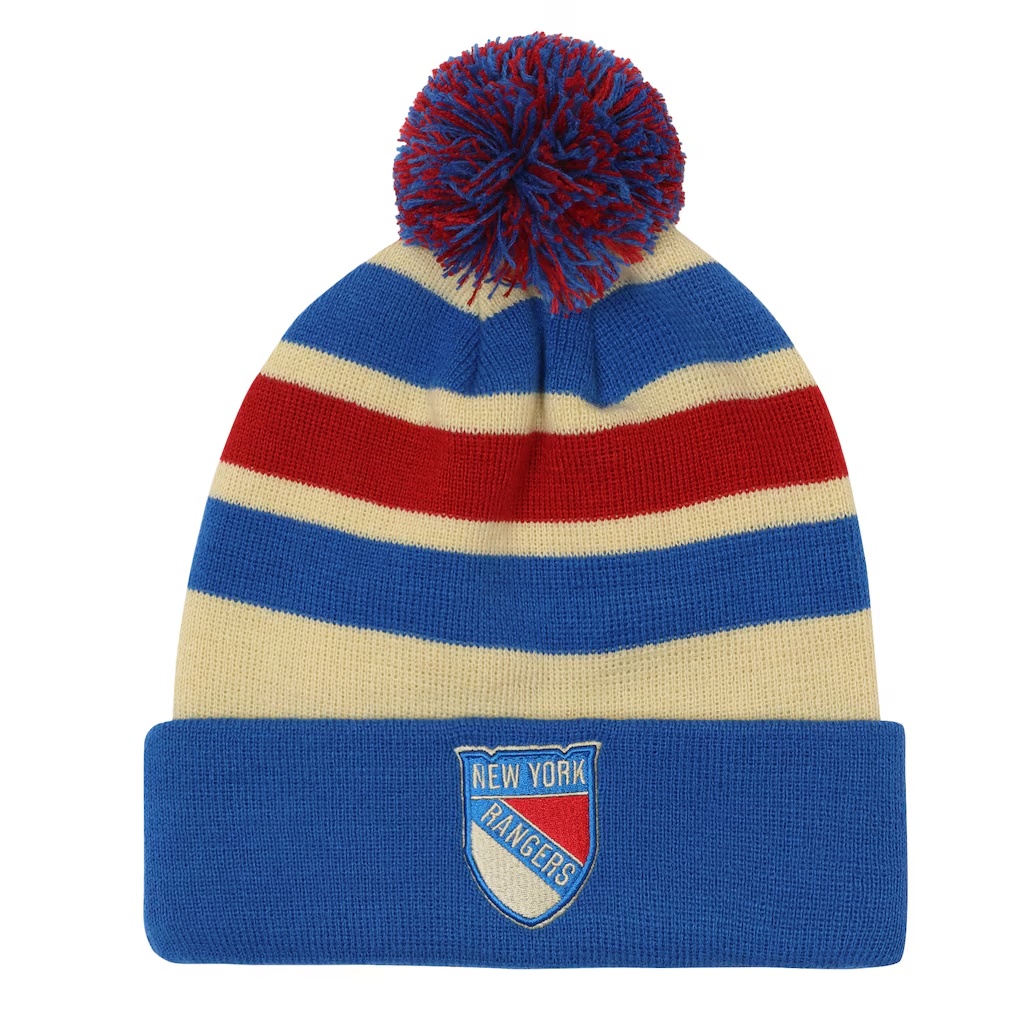 New York Rangers Fanatics Youth 2026 NHL Winter Classic Cuffed Pom Knit Hat - Cream/Blue