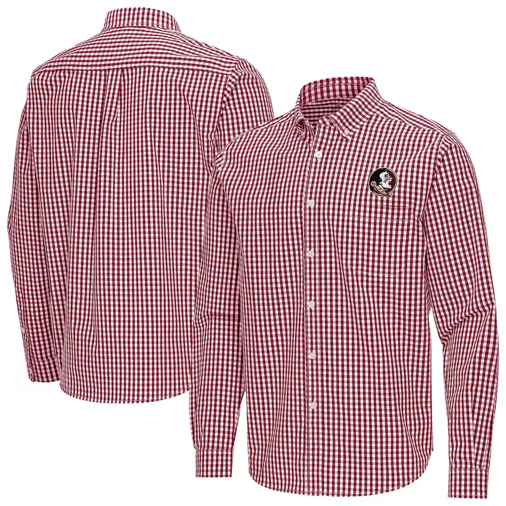 Florida State Seminoles Antigua Ellis Woven Tri-Blend Long Sleeve Button-Down Shirt - Garnet
