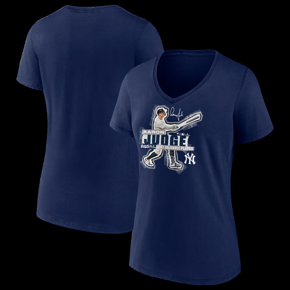 Aaron Judge New York Yankees Women's 2025 American League MVP V-Neck T-Shirt - Navy