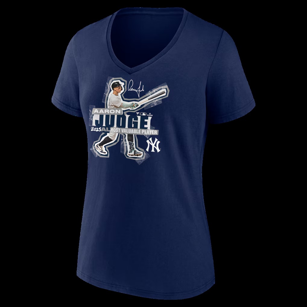 Aaron Judge New York Yankees Women's 2025 American League MVP V-Neck T-Shirt - Navy