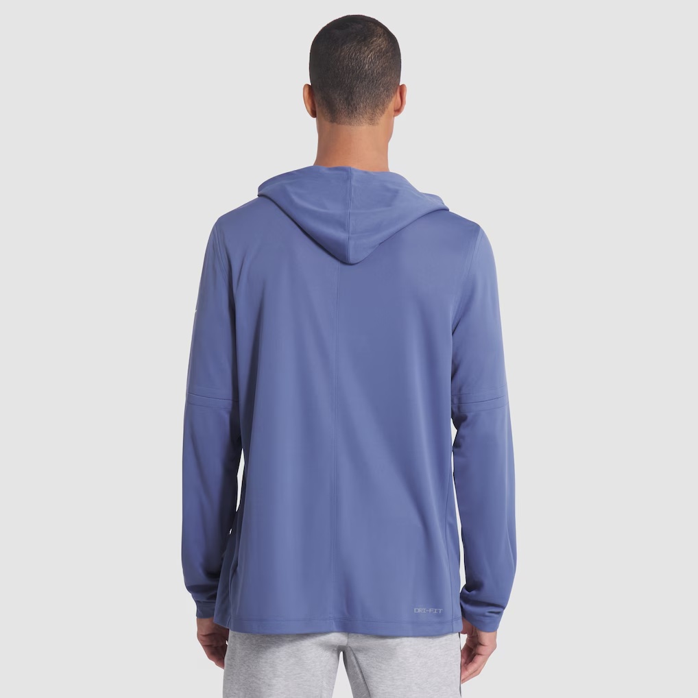 New England Patriots Nike 2025 Rivalries Collection Sideline Dri-FIT Long Sleeve Hoodie T-Shirt - Storm Blue
