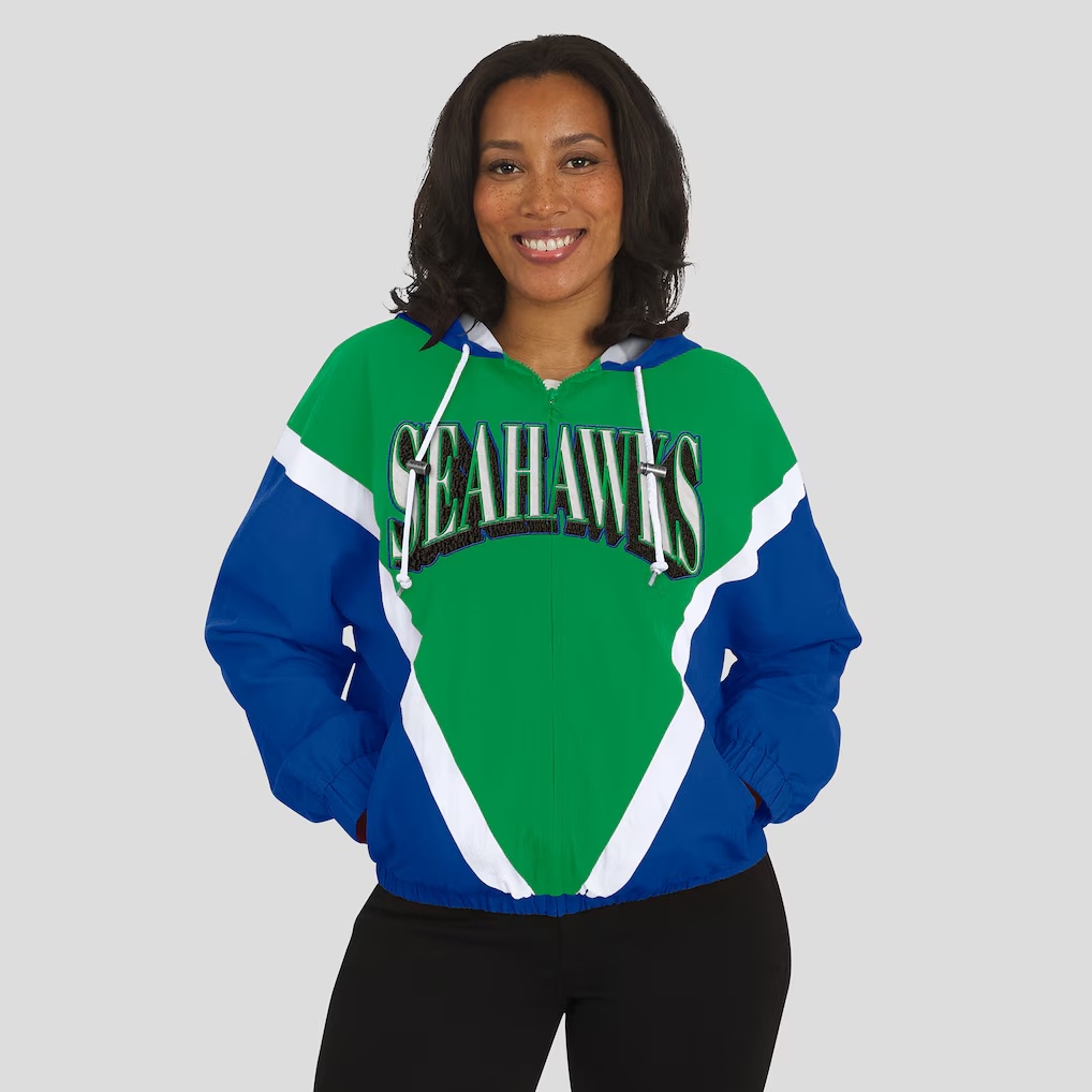 4670-Seattle-Seahawks-WEAR-by-Erin-Andrews-Women-s-Retro-Crinkle-Full-Zip-Hoodie-Windbreaker-Green-Royal-4.jpg Seattle Seahawks WEAR by Erin Andrews Women's Retro Crinkle Full-Zip Hoodie Windbreaker - Green/Royal