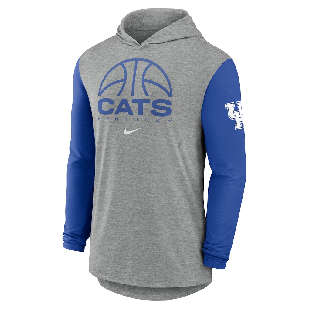 Kentucky Wildcats Nike Basketball Color-Block Tri-Blend Dri-FIT Long Sleeve Hoodie T-Shirt - Gray/Royal