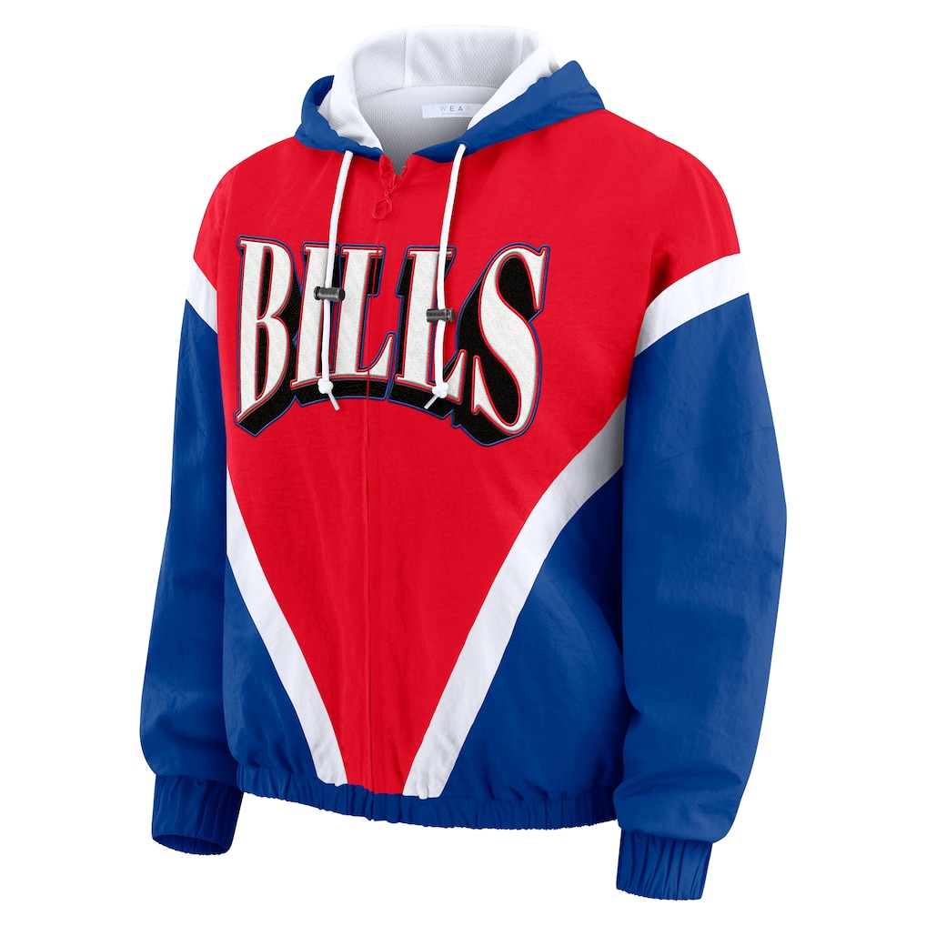 Buffalo Bills WEAR by Erin Andrews Women's Retro Crinkle Full-Zip Hoodie Windbreaker - Red/Royal