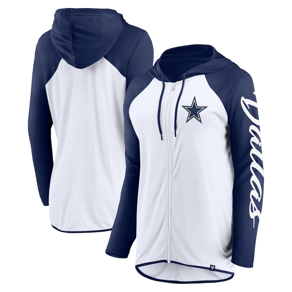 Dallas Cowboys Fanatics Women's Script Full-Zip Hoodie - White/Navy
