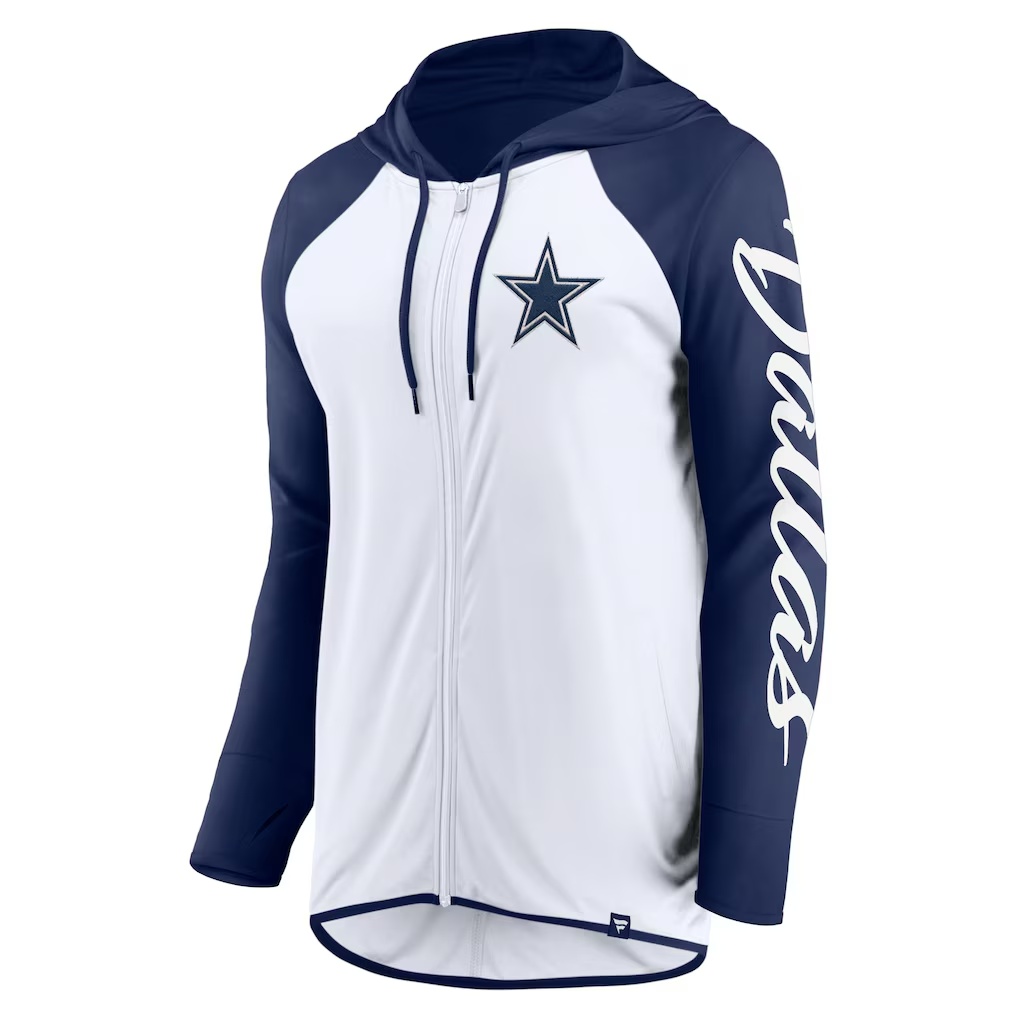 Dallas Cowboys Fanatics Women's Script Full-Zip Hoodie - White/Navy