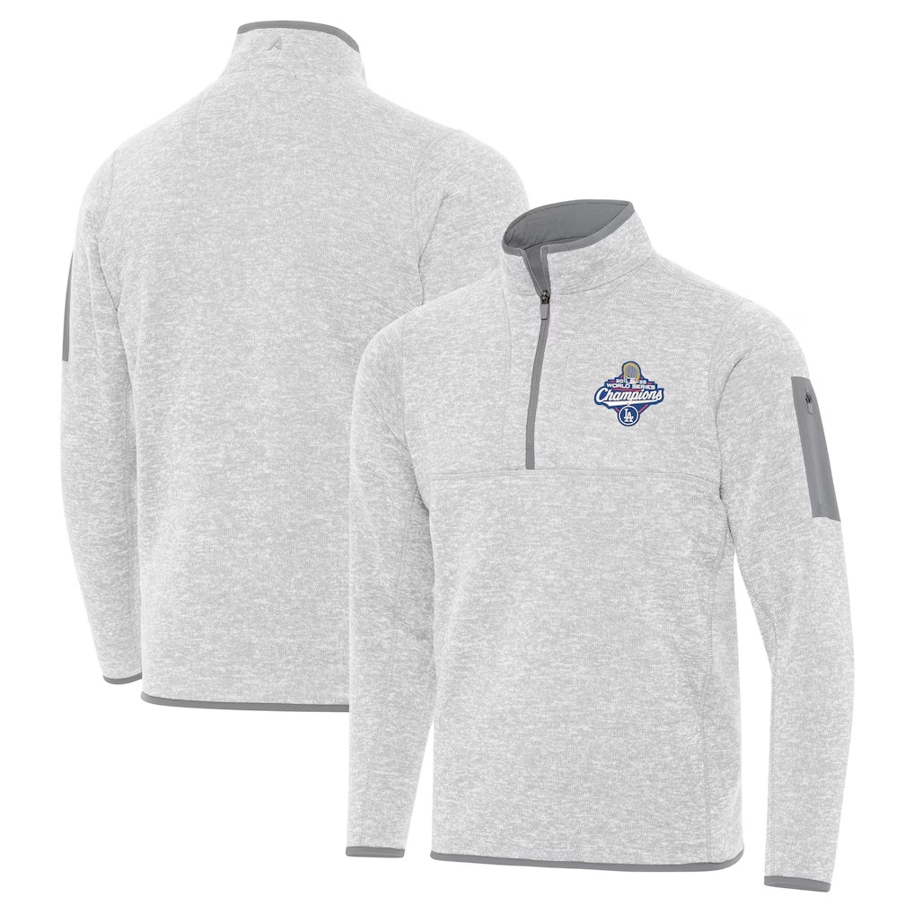 Los Angeles Dodgers Antigua 2025 World Series Champions Fortune Quarter-Zip Jacket - Heather Gray