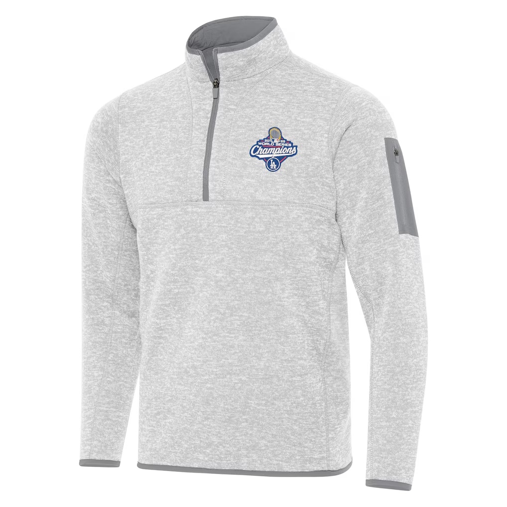 Los Angeles Dodgers Antigua 2025 World Series Champions Fortune Quarter-Zip Jacket - Heather Gray