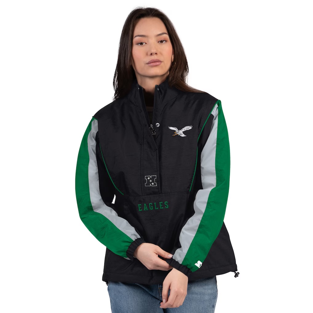 Philadelphia Eagles Starter Women's Thursday Night Gridiron Half-Zip Jacket - Black/Kelly Green