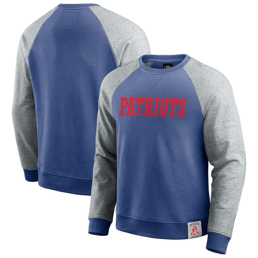 New England Patriots Darius Rucker Collection by Fanatics Throwback Color Block Raglan Pullover Sweatshirt - Royal/Heather Gray