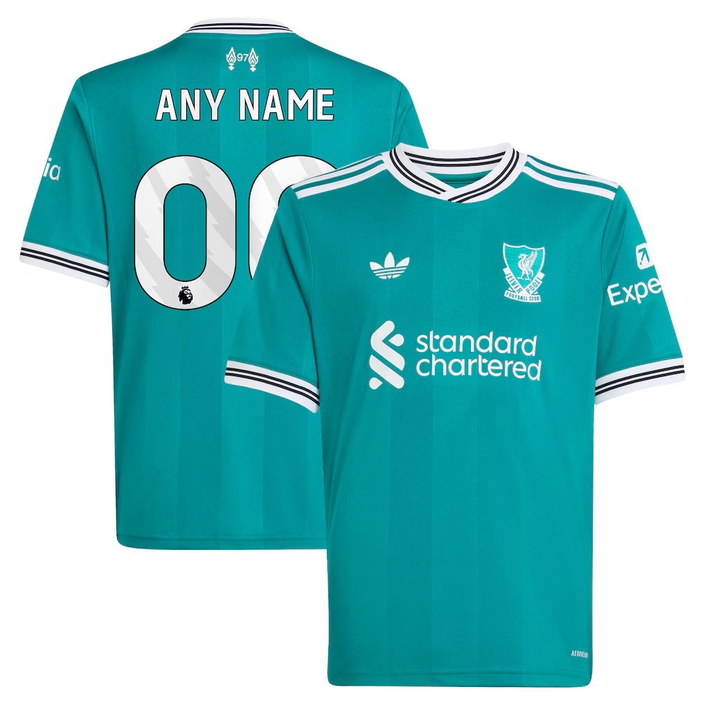 Liverpool adidas Youth 2025/26 Third Replica Custom Jersey - Green