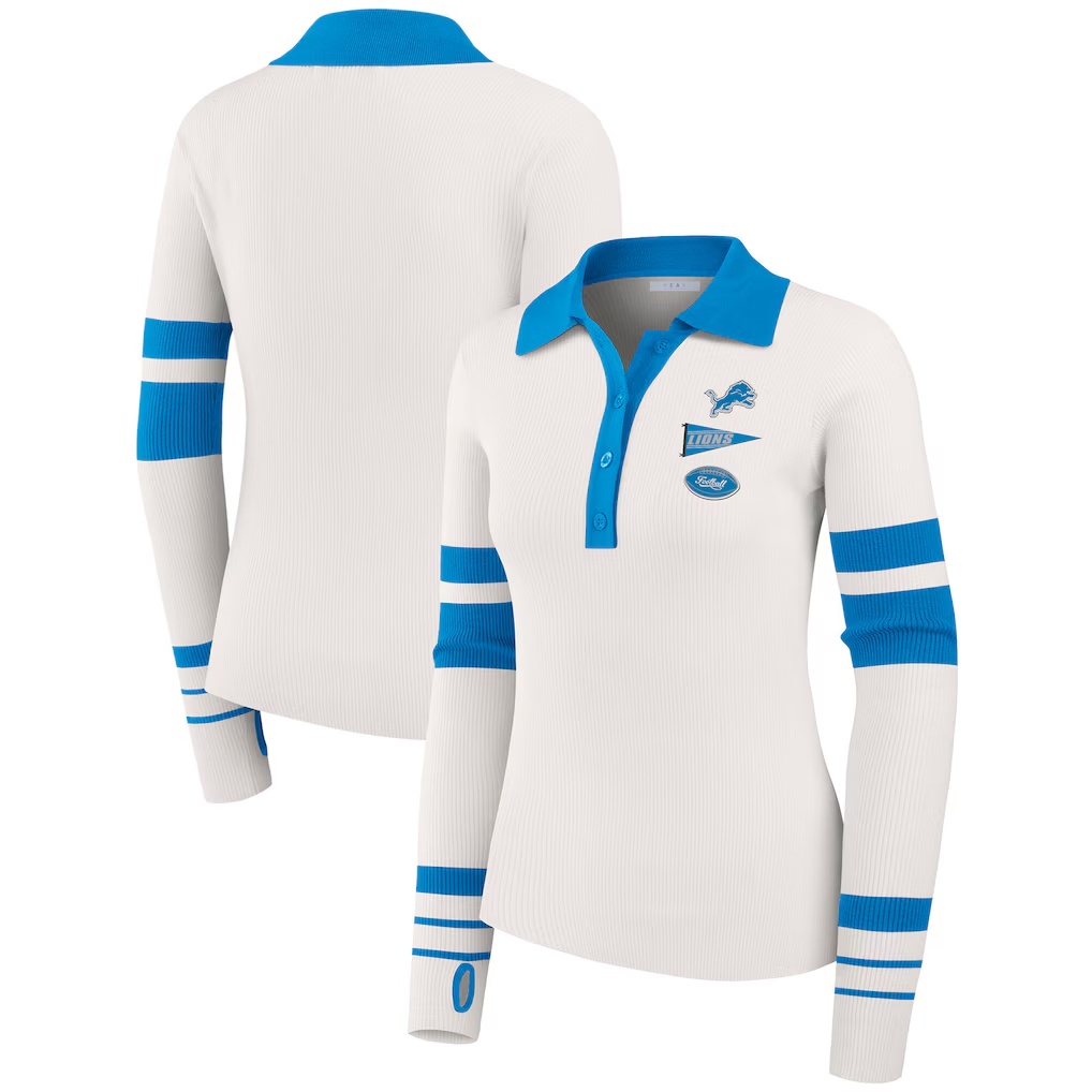 Detroit Lions WEAR by Erin Andrews Women's Ribbed Henley Polo Sweater - White