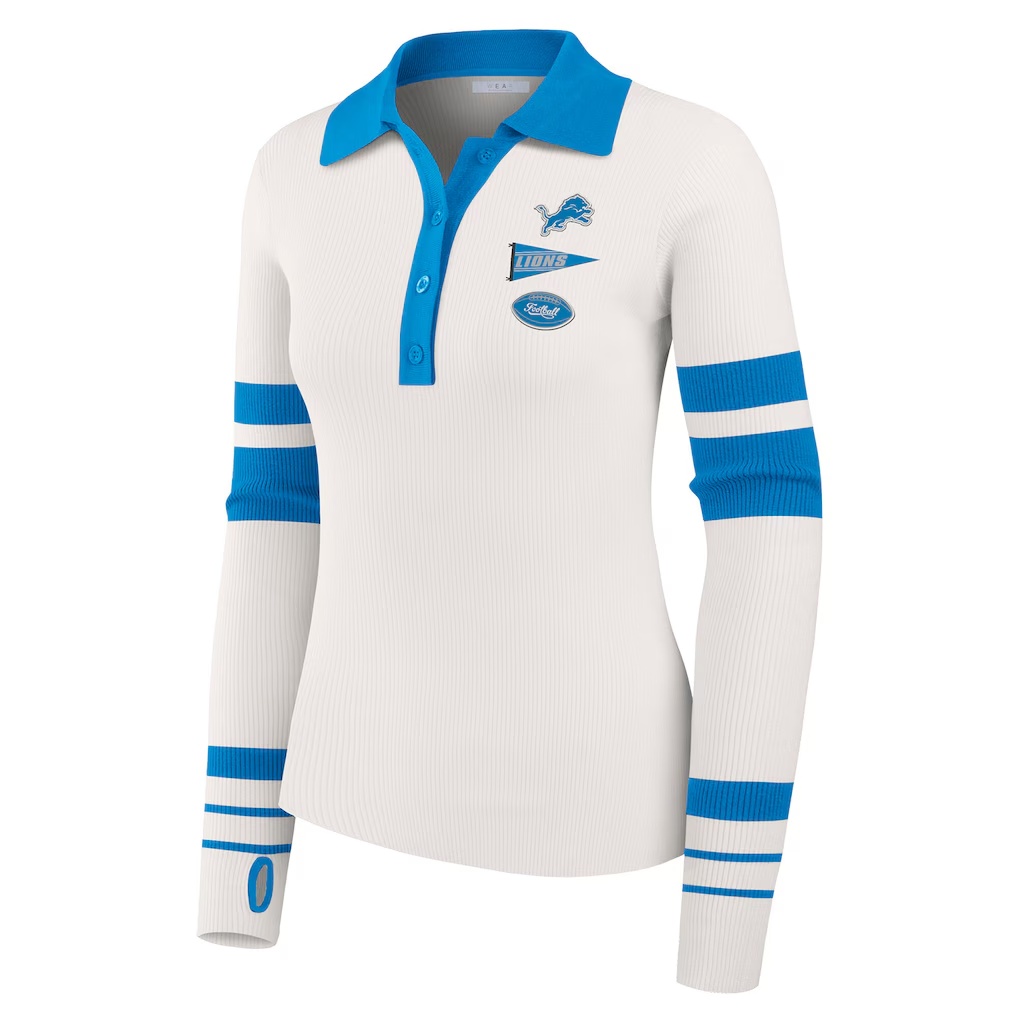 5197-Detroit-Lions-WEAR-by-Erin-Andrews-Women-s-Ribbed-Henley-Polo-Sweater-White-2.jpg Detroit Lions WEAR by Erin Andrews Women's Ribbed Henley Polo Sweater - White