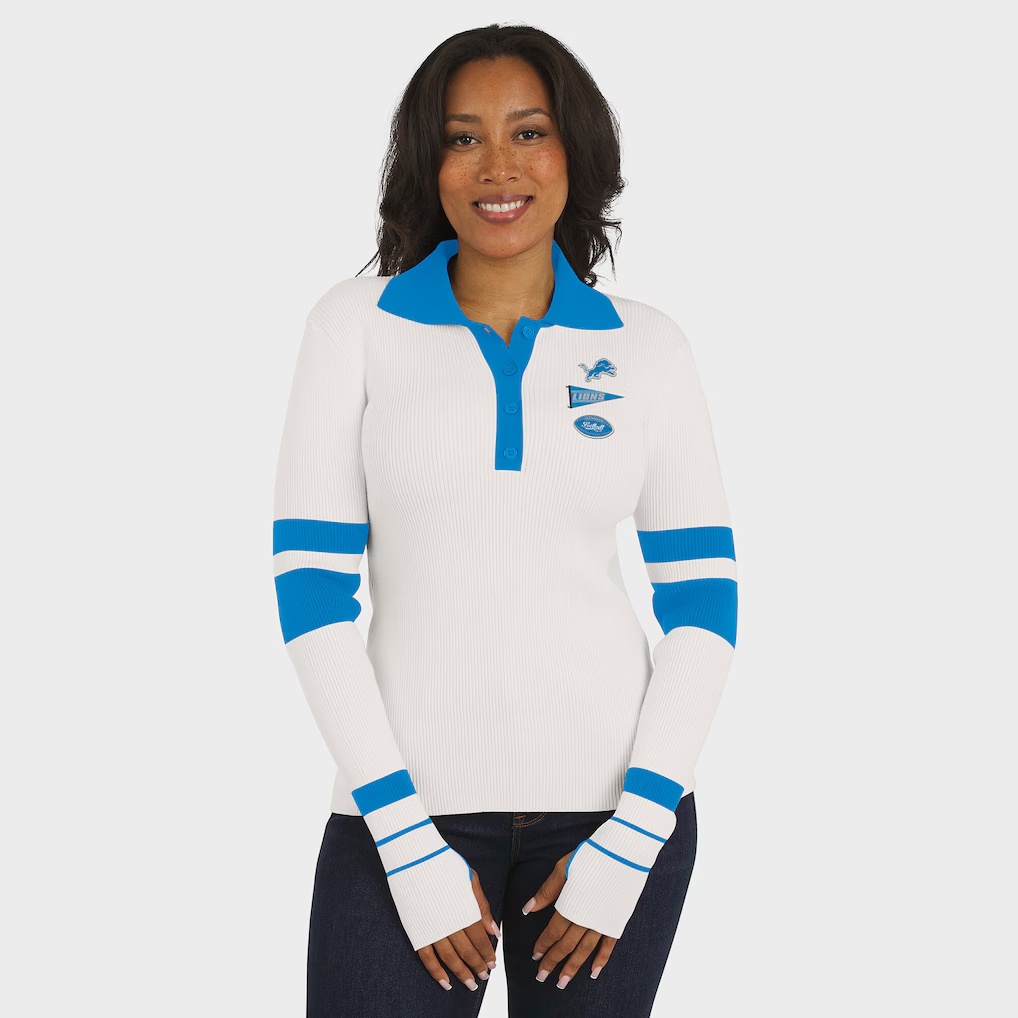 5197-Detroit-Lions-WEAR-by-Erin-Andrews-Women-s-Ribbed-Henley-Polo-Sweater-White-4.jpg Detroit Lions WEAR by Erin Andrews Women's Ribbed Henley Polo Sweater - White