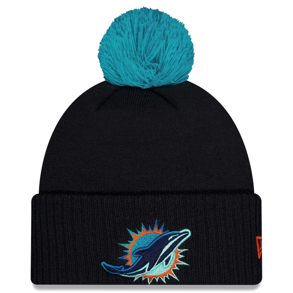 Miami Dolphins New Era 2025 Rivalries Collection Sideline Cuffed Knit Hat with Pom - Pitch Blue
