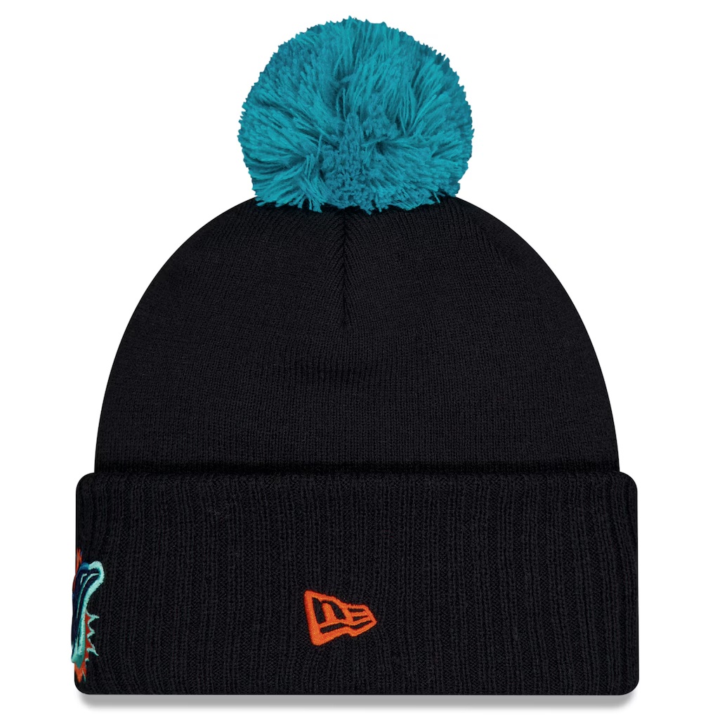Miami Dolphins New Era 2025 Rivalries Collection Sideline Cuffed Knit Hat with Pom - Pitch Blue