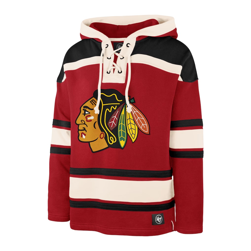 Connor Bedard Chicago Blackhawks '47 Player Name & Number Lacer Pullover Hoodie - Red