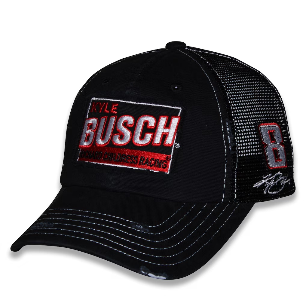 Kyle Busch Checkered Flag Sports Unisex Vintage Patch Trucker Adjustable Hat - Black