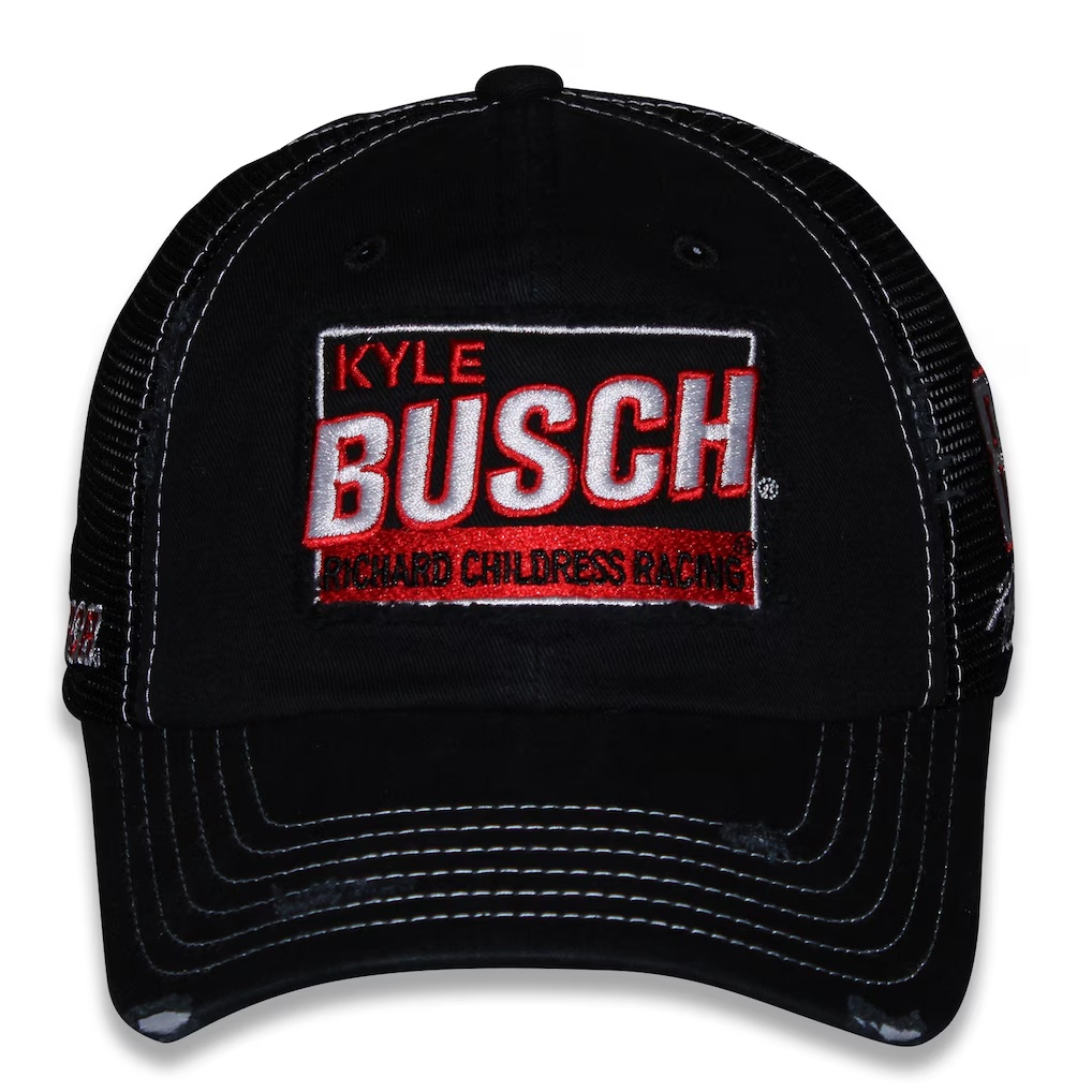 Kyle Busch Checkered Flag Sports Unisex Vintage Patch Trucker Adjustable Hat - Black