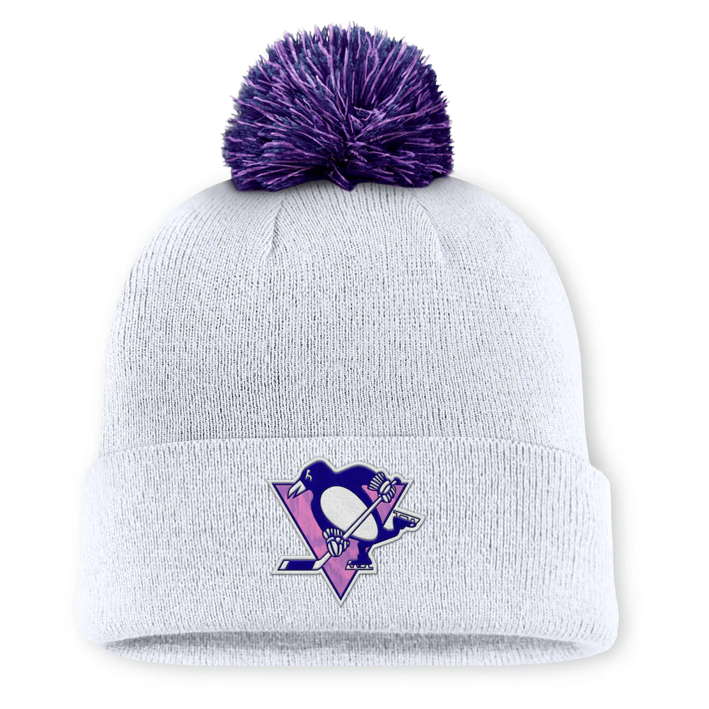 Pittsburgh Penguins Fanatics Authentic Pro Hockey Fights Cancer Cuffed Knit Hat with Pom - White