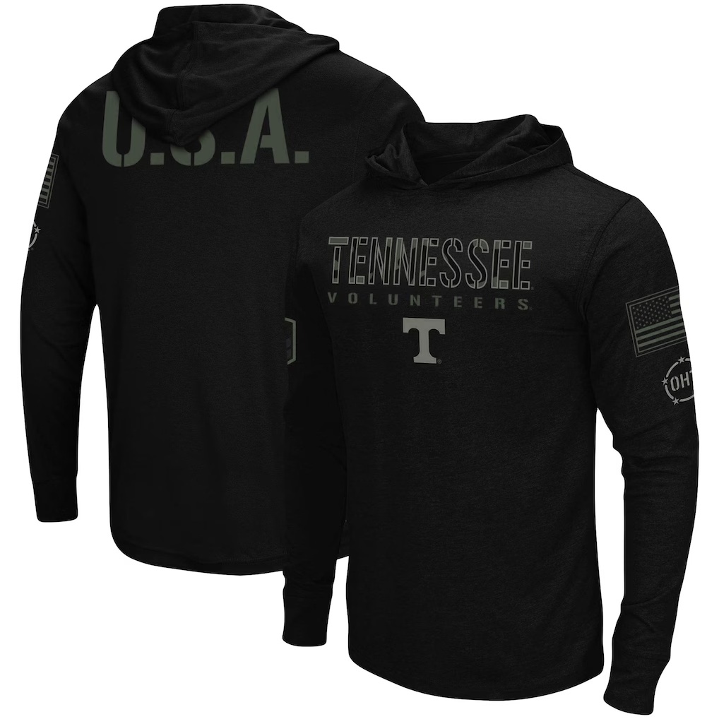 Tennessee Volunteers Colosseum OHT Military Appreciation Hoodie Long Sleeve T-Shirt - Black