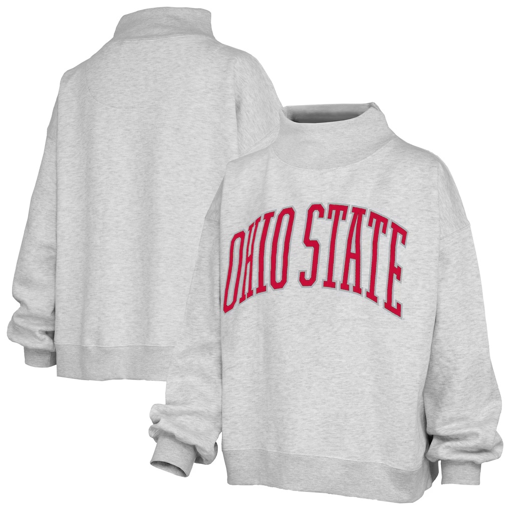 Ohio State Buckeyes Pressbox Women's Oversized Nelson Mock Neck Sweatshirt - Heather Gray