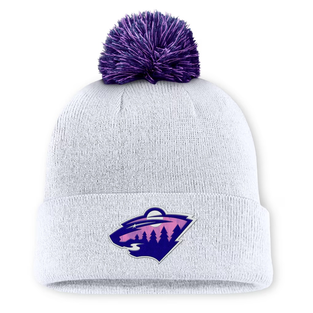 Minnesota Wild Fanatics Authentic Pro Hockey Fights Cancer Cuffed Knit Hat with Pom - White