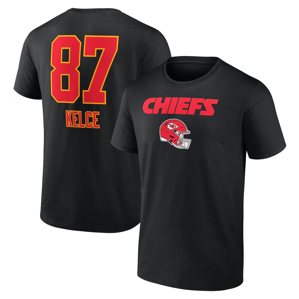 Travis Kelce Kansas City Chiefs Team Wordmark Player Name & Number T-Shirt - Black