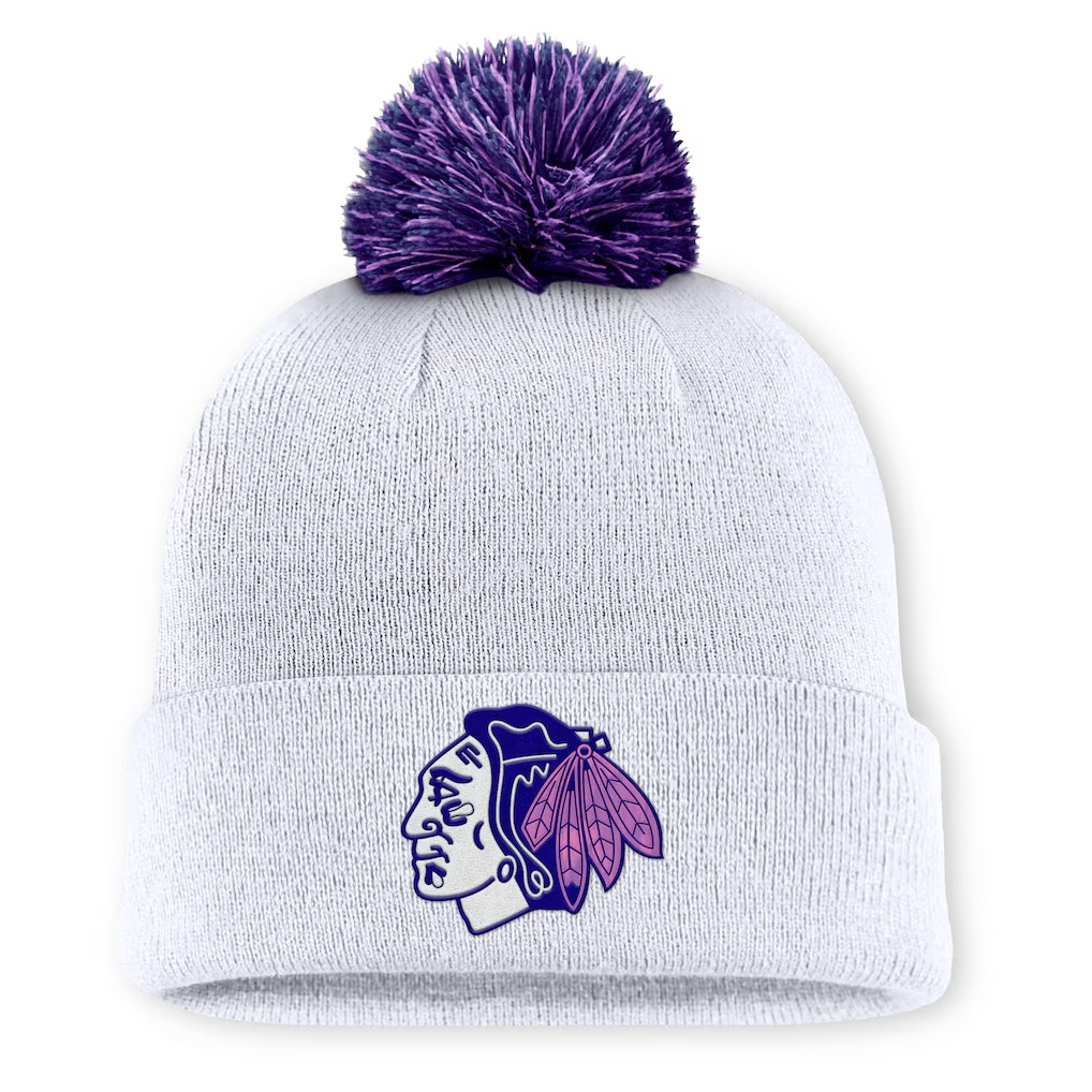 Chicago Blackhawks Fanatics Authentic Pro Hockey Fights Cancer Cuffed Knit Hat with Pom - White