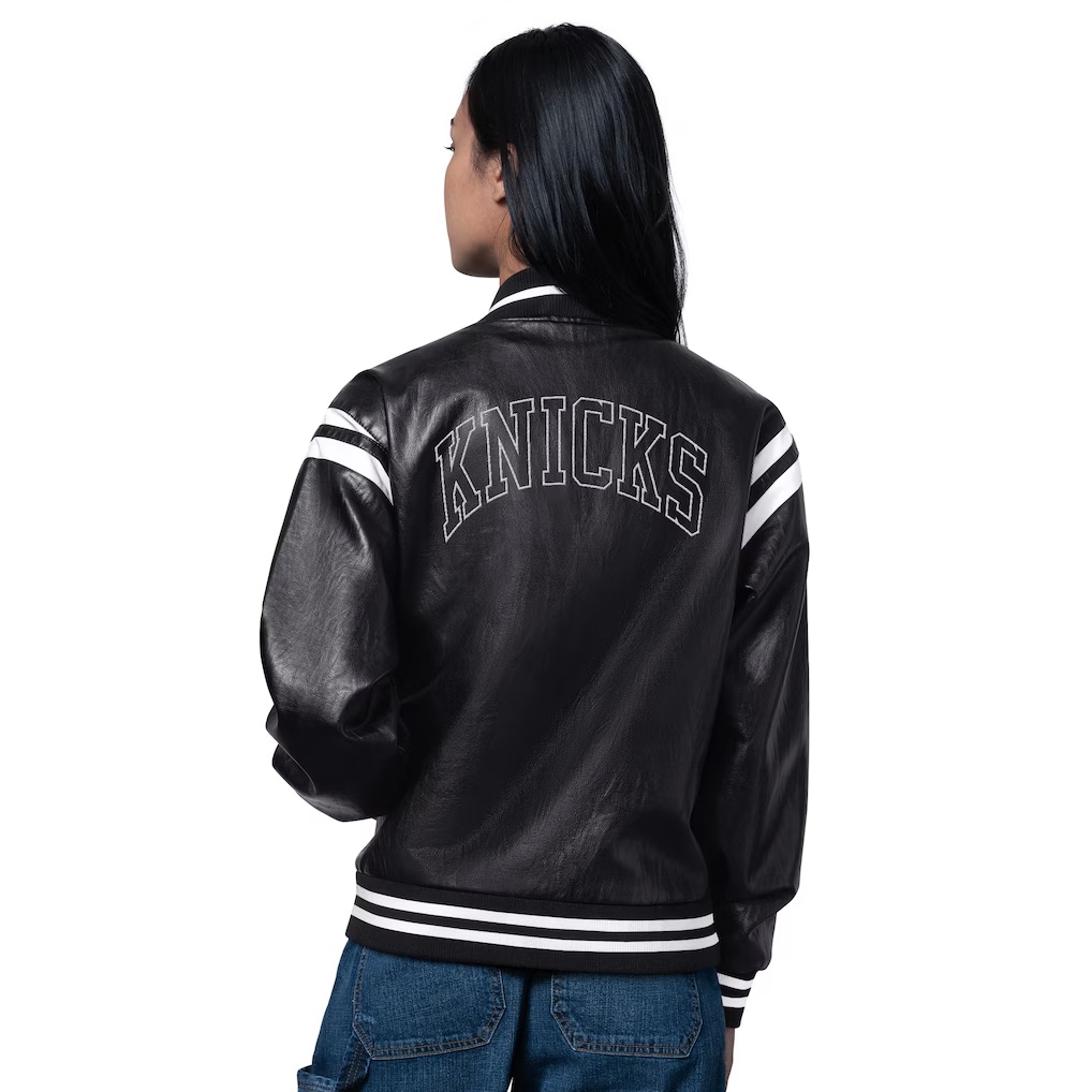 New York Knicks Starter Women's High Heat Leather Varsity Full-Snap Jacket - Black