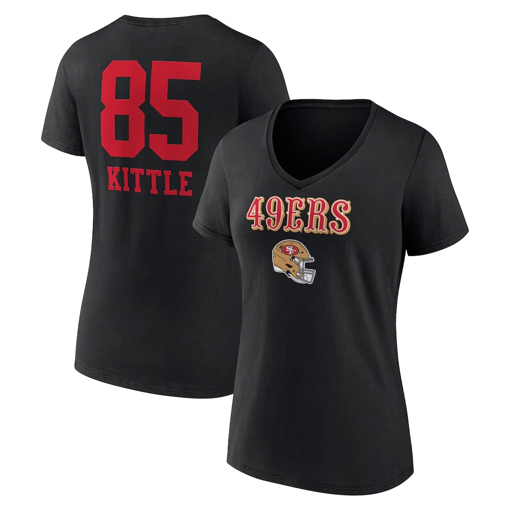 George Kittle San Francisco 49ers Women's Wordmark Player Name & Number V-Neck T-Shirt - Black